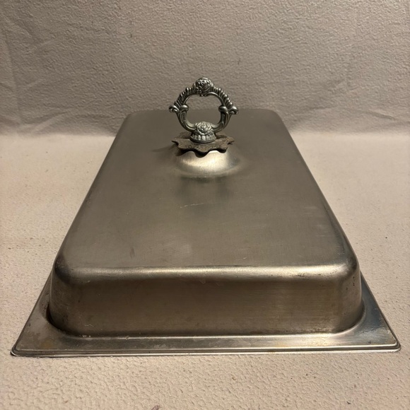 Unbranded Vtg. Silver Rectangular Chafer Cover Lid w/elegant round rose handle - Picture 1 of 5
